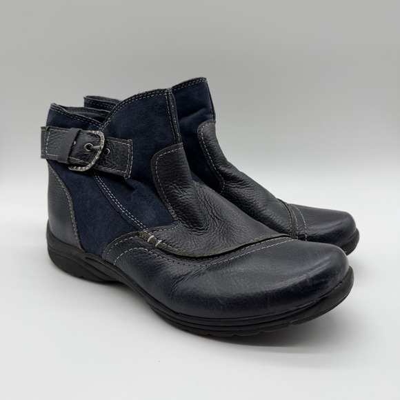 Earth Origins Shoes - Earth Origins Women's Dayton Ankle Boot Navy Suede Black Leather Size 10